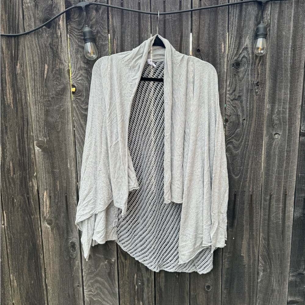 Indigenous Grey Cotton Waterfall Cardigan Top with knitted open back size XL